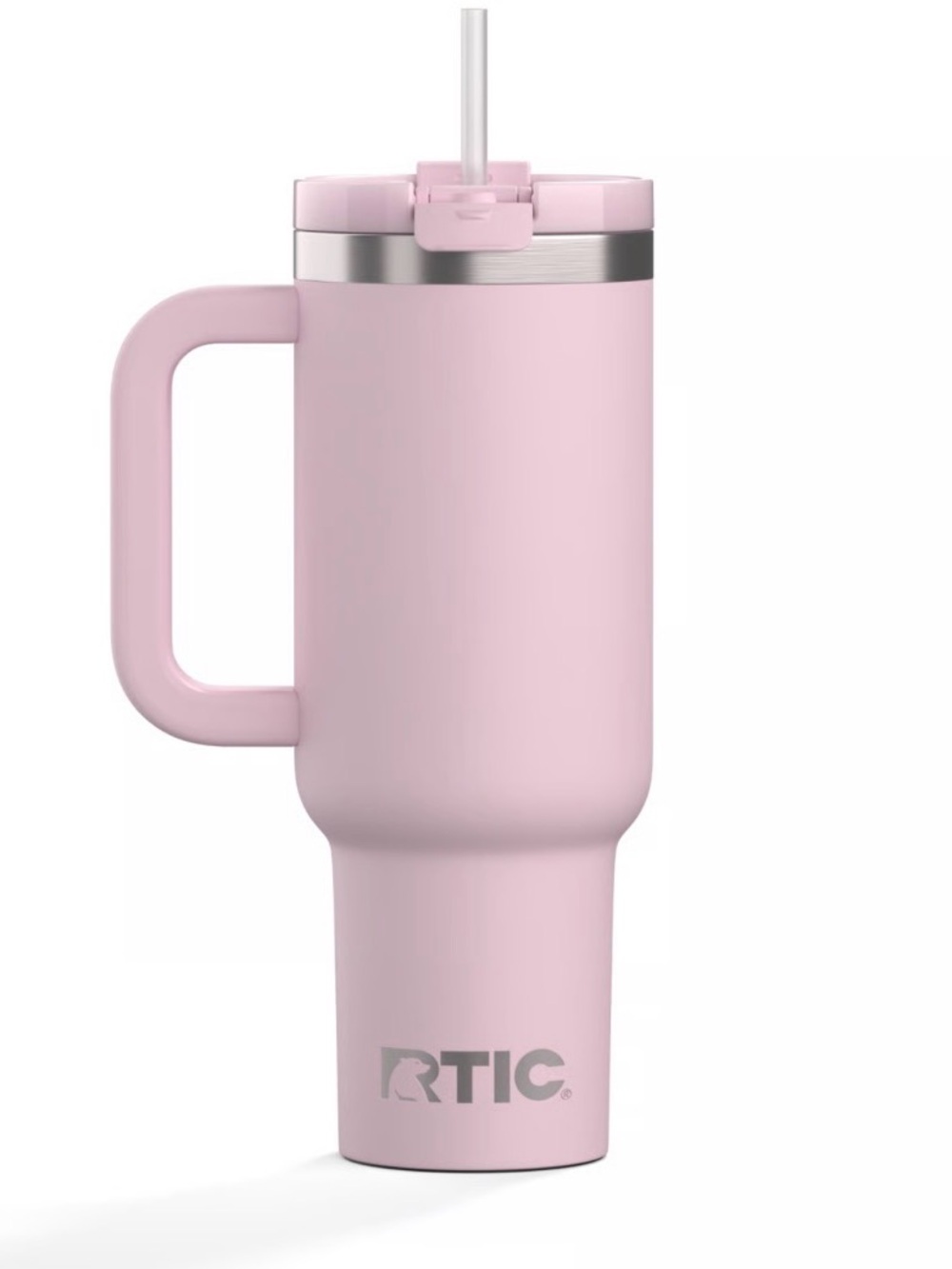 RTIC Pink Insulated Travel Tumbler with Handle and Straw
